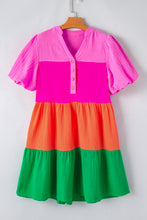 Load image into Gallery viewer, Multicolor Color Block Tiered Puff Sleeve Dress | Dresses/Mini Dresses
