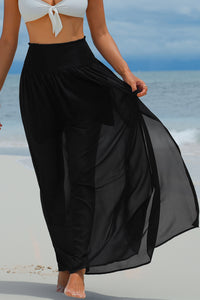 Beach Maxi Skirt | Black High Waist Chiffon Split Beach Skirt