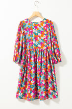 Load image into Gallery viewer, Womens Mini Dress-Floral Tie Neck Puff Sleeve Mini Dress | Dress
