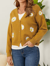 Load image into Gallery viewer, Flower Button Front Dropped Shoulder Cardigan
