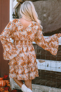 Womens Dress | Orange Floral Smocked Waist Dress