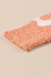 Grapefruit Orange Fuzzy Floral Knitted Drop Shoulder Sweater | Tops/Sweaters & Cardigans