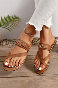 Chestnut Cross Toe Metal Buckle Leathered Flat Slippers | Shoes & Bags/Slippers