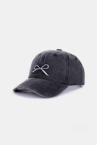Pink Cotton Sports Hat | Bow Embroidered Washes Caps