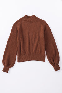 Brown Solid Color Lantern Sleeve Knitted Sweater | Tops/Sweaters & Cardigans