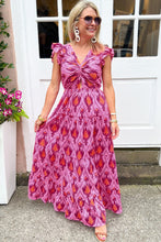 Load image into Gallery viewer, Maxi Dress | Retro Print Twisted Front Ruffled Sleeve
