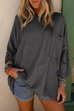 Load image into Gallery viewer, Oversized Top | Dark Gray Ribbed Roll-Tab Sleeve Chest Pocket
