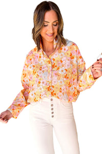 Yellow Floral Print Turn Down Collar Loose Shirt | Tops/Blouses & Shirts