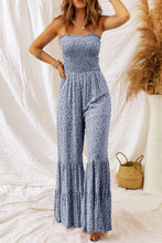 Load image into Gallery viewer, Dusk Blue Thin Straps Smocked Bodice Wide Leg Floral Jumpsuit | Bottoms/Jumpsuits &amp; Rompers
