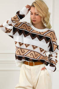 Multicolor Geometric Print Crew Neck Drop Shoulder Sweater | Tops/Sweaters & Cardigans