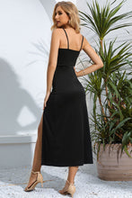 Load image into Gallery viewer, Black Cocktail Dress | Split Spaghetti Strap Dress
