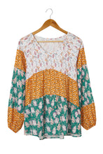 Load image into Gallery viewer, Green Color Block Floral Print Loose Blouse | Tops/Blouses &amp; Shirts
