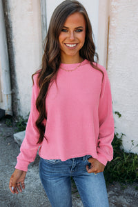 Pink Long Sleeve Top | Solid Color Textured Long Sleeve Tee