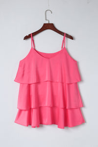 Rose Ruffle Tiered Spaghetti Strap Tank Top | Tops/Tank Tops