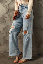 Load image into Gallery viewer, Straight Leg Jeans | Sky Blue Distressed Frayed Hem Holed
