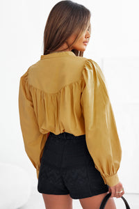 Puff Sleeve Top | Yellow Pleated Loose Shirt