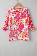 Load image into Gallery viewer, Pink Shirred Cuffs 3/4 Sleeve Floral Blouse | Tops/Blouses &amp; Shirts
