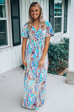 Load image into Gallery viewer, Green Wrap V Neck Floral Maxi Dress | Dresses/Floral Dresses
