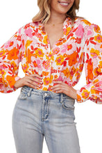 Load image into Gallery viewer, Orange Floral Bishop Sleeve Button Up Shirt | Tops/Blouses &amp; Shirts
