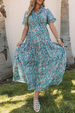 Load image into Gallery viewer, Sky Blue Paisley Print Boho Holiday Ruffle Tiered Maxi Dress | Dresses/Maxi Dresses
