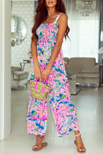 Load image into Gallery viewer, Pink Abstract Floral Painting Smocked Wide Leg Jumpsuit | Bottoms/Jumpsuits &amp; Rompers
