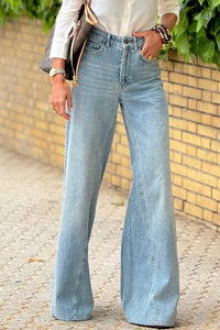 Wide Leg Jeans | Blue Acid Wash High Waist