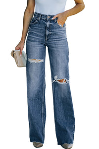 Sky Blue High Rise Ripped Straight Legs Loose Jeans | Bottoms/Jeans