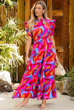 Load image into Gallery viewer, Orange Abstract Printed High Waist Ruffle Tiered Long Dress
