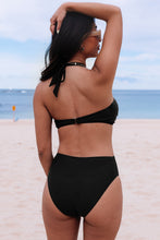 Load image into Gallery viewer, Black Halter O-ring Ruched Bust One Piece Swimsuit | Swimwear/One Piece Swimsuit
