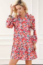 Load image into Gallery viewer, Multicolour Ruffle Split Neck Floral Long Sleeve Dress | Dresses/Floral Dresses
