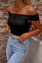 Load image into Gallery viewer, Black Folded Off Shoulder Slim Top | Tops/Tops &amp; Tees
