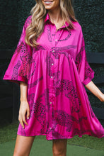 Load image into Gallery viewer, Rose Red Cheetah Print Bell Sleeve Mini Shirt Dress
