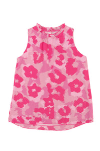 Pink Leopard Frilled Collar Printed Tank Top | Tops/Tank Tops