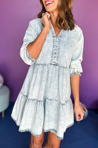 Dusk Blue Acid Wash Retro Half Sleeve Flared Denim Dress | Dresses/Mini Dresses