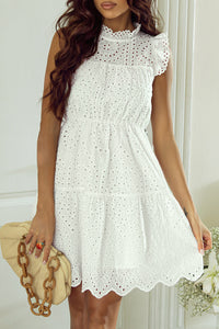 White Elegant Hollowed Flutter A-line Short Dress | Dresses/Mini Dresses