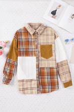 Load image into Gallery viewer, Orange Plaid Color Block Patchwork Shirt Jacket with Pocket | Outerwear/Jackets
