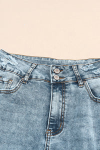 Sky Blue Subtle Ripped Detail Flare Bottom Jeans | Bottoms/Jeans