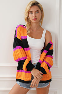 Black Striped Colorblock Drop Shoulder Slouchy Cardigan | Tops/Sweaters & Cardigans