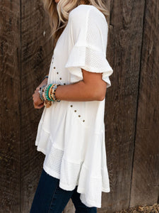 Studded V-Neck Top | Half Sleeve Blouse