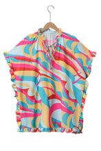 Load image into Gallery viewer, Multicolour Printed Frilled Batwing Sleeve Oversized Blouse | Tops/Blouses &amp; Shirts
