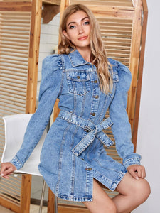 Denim Dress | Button Up Collar Neck