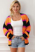 Load image into Gallery viewer, Black Striped Colorblock Drop Shoulder Slouchy Cardigan | Tops/Sweaters &amp; Cardigans
