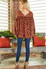 Load image into Gallery viewer, Brown Contrast Leopard Print Bubble Sleeve Blouse | Tops/Blouses &amp; Shirts
