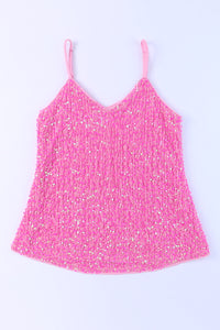 Pink Sequin Adjustable Straps Tank Top | Tops/Tank Tops