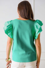 Load image into Gallery viewer, Flutter Sleeve Top | Mint Green Square Neck Blouse
