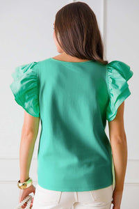 Flutter Sleeve Top | Mint Green Square Neck Blouse