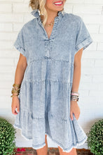 Load image into Gallery viewer, Beau Blue Acid Wash V Neck Tiered Denim Dress | Dresses/Mini Dresses
