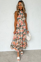 Load image into Gallery viewer, Black Boho Floral Print Knotted Halter Ruffled Maxi Dress | Dresses/Maxi Dresses
