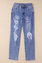Load image into Gallery viewer, Sky Blue Heavy Destroyed Big Hole Boyfriend Jeans | Bottoms/Jeans
