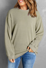 Load image into Gallery viewer, Pullover Sweatshirt | Green Solid Ribbed Knit Round Neck
